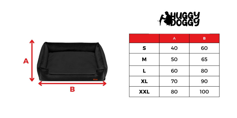 Rozmiary legowiska HUGGY DOGGY Haven czarne, różne opcje dla małych psów