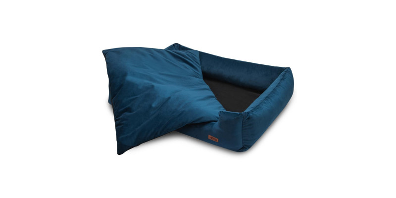 Komfortowe legowisko HUGGY DOGGY Haven w granatowym kolorze, idealne dla psa rasy York