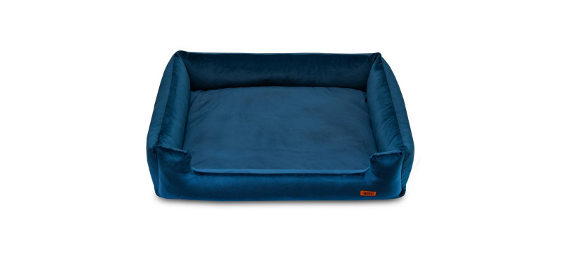 Welurowe legowisko HUGGY DOGGY Haven granatowe, wygodne dla psa rasy jamnik