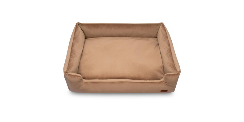Beżowe legowisko HUGGY DOGGY Haven, wygodne miejsce do spania dla psa Buldog Francuski