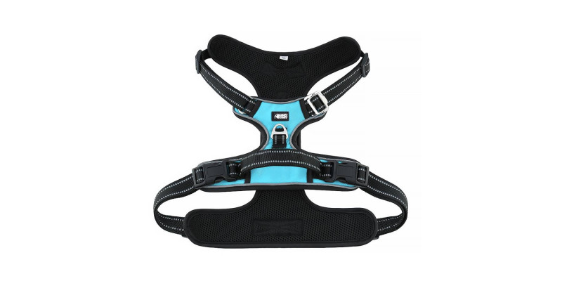 Niebieskie szelki dla psa Walky Guard od HUGGY DOGGY z wygodnym dostępem do zapięć