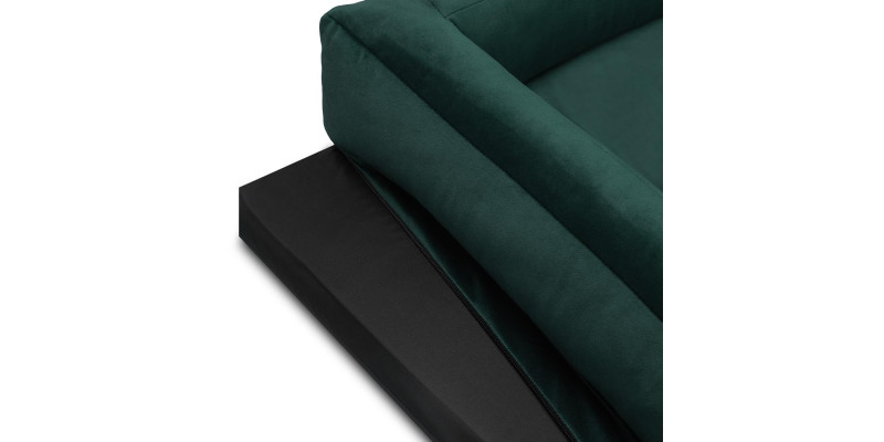 Nowoczesne legowisko HUGGY DOGGY Harmony zielone, wygodne dla Buldoga Francuskiego wykonane z materiału premium welur