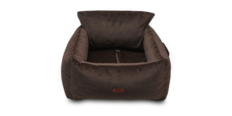 brązowy fotelik samochodowy dla psa transporter do auta HUGGY DOGGY york buldog owczarek